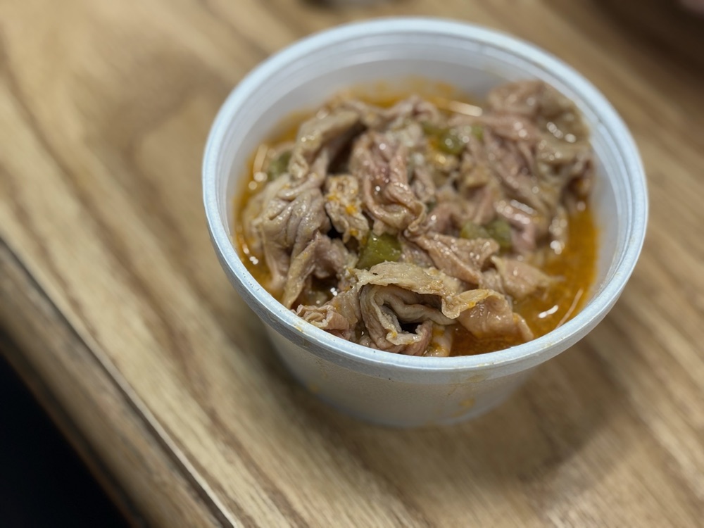 Close-up cup of tender chitterlings